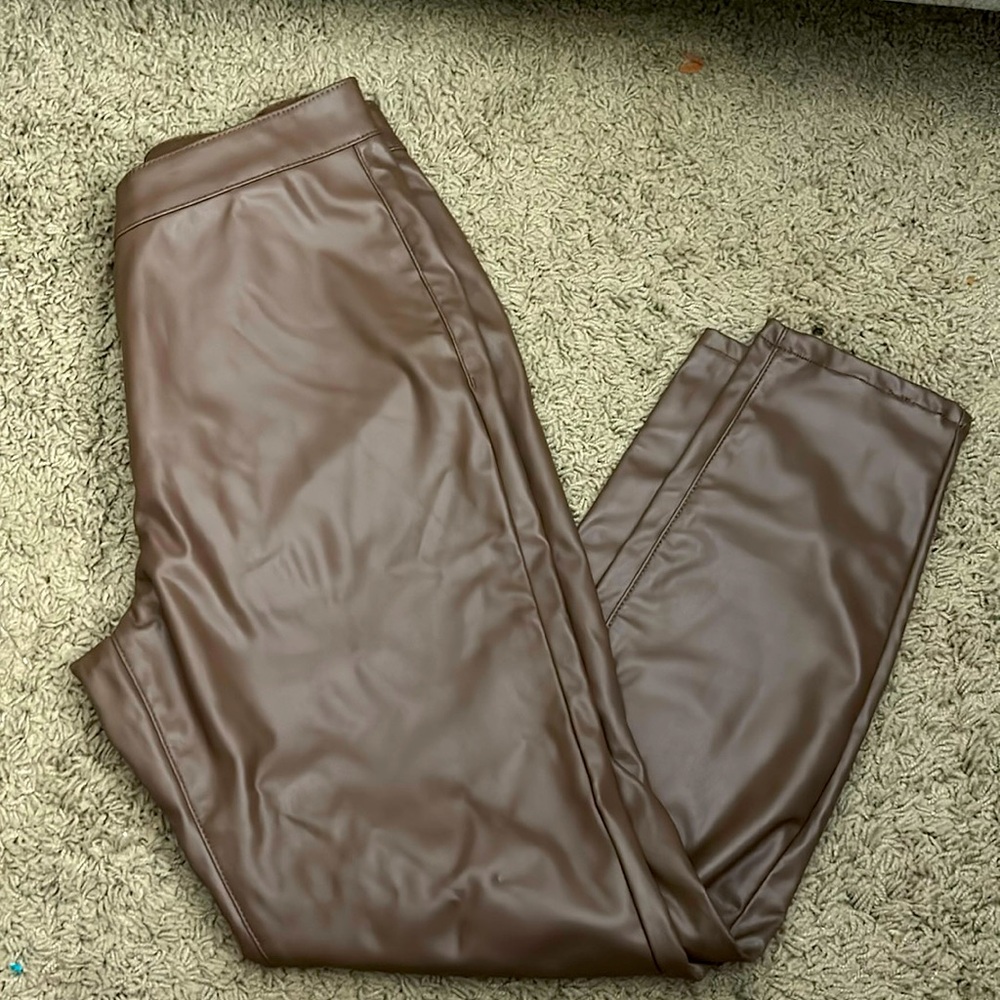 1511 Inc.faux leather leggings  brown size 14 No Pockets